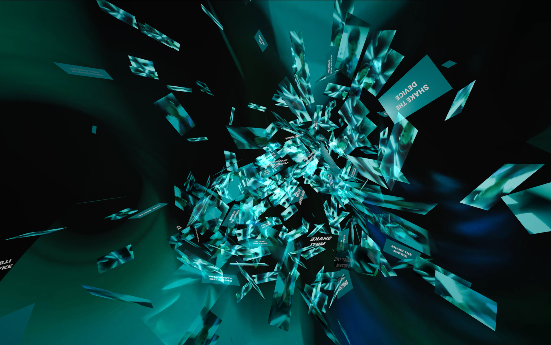 Ω: cyan fractured fragments breaking away from the vector structure. Artwork by Jeanyoon Choi.