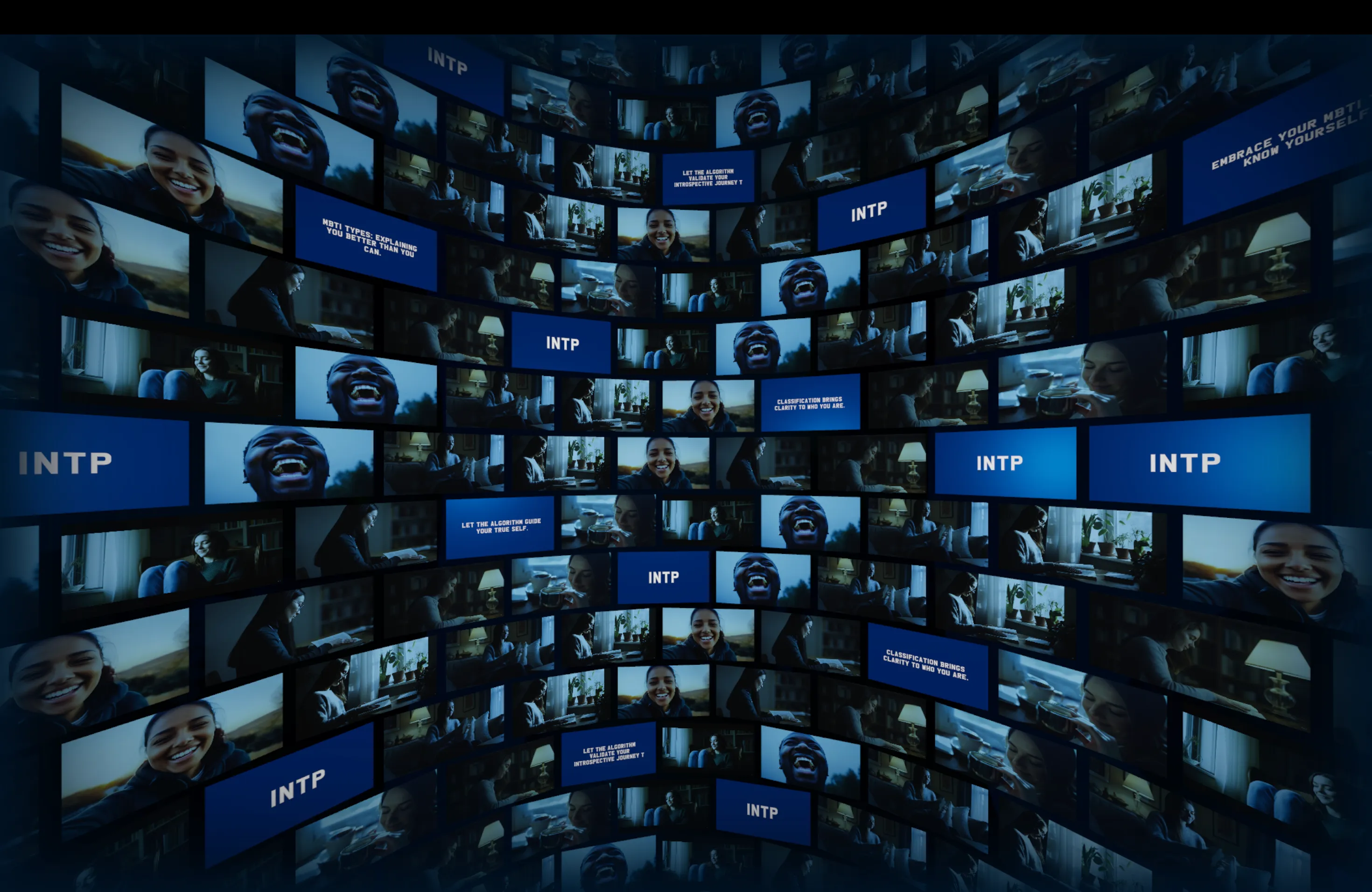 Blue cylindrical field of classified image panels in Ω. Artwork by Jeanyoon Choi.