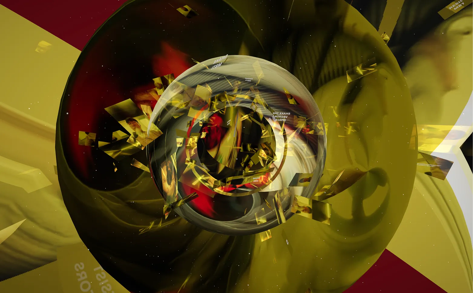 Ω: yellow and red imagery folded through the cylindrical vector space. Artwork by Jeanyoon Choi.
