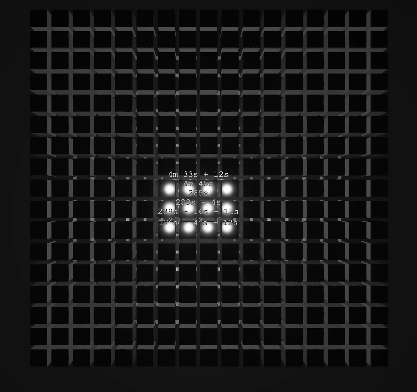 17 Square minus 4 Square equals 4'33'' (2022), documentation image 1, from Jeanyoon Choi's experiments.